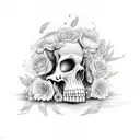 phrase "memento mori", a candle burning with flowers as a base. tattoo design idea