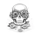 phrase "memento mori", a candle burning with flowers as a base. tattoo design idea