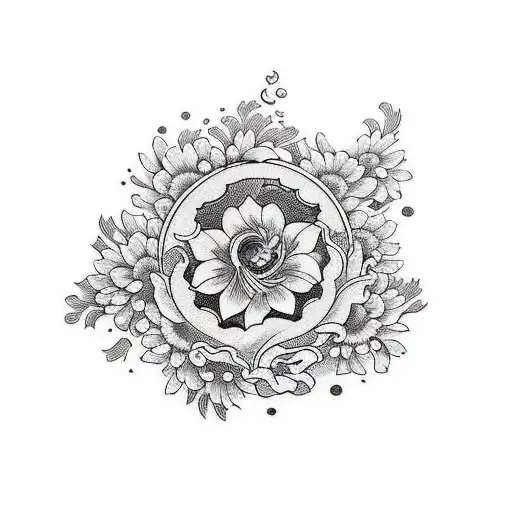 mar, cogumelos e flores tattoo design idea