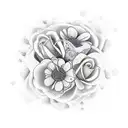 mar, cogumelos e flores tattoo design idea