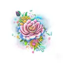 mar, cogumelos e flores tattoo design idea