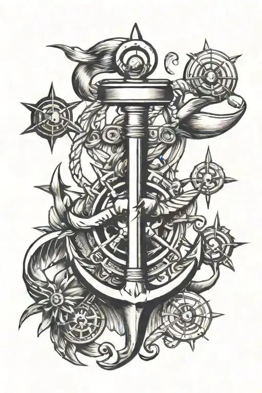 nautical elements like anchors, sparrows, cannons ships and compasses  tattoo design idea