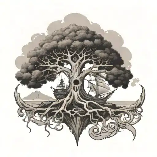 pirate themed tree of life tattoo design idea