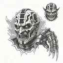 Freddy Krueger glove gripping Jason mask split in half tattoo design idea