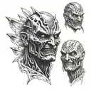 Freddy Krueger glove gripping Jason mask split in half tattoo design idea