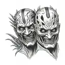 Freddy Krueger glove gripping Jason mask split in half tattoo design idea
