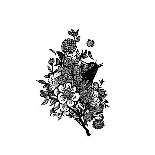 a fial with lilac flowers and gooseberries tattoo design idea