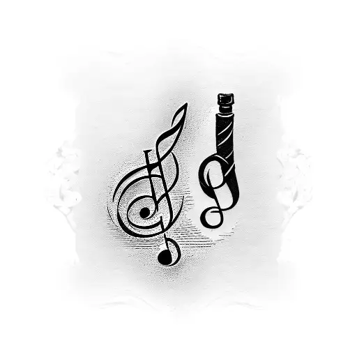 A tattoo design combining a wine bottle and a treble clef symbol to represent your love for wine and music tattoo design idea
