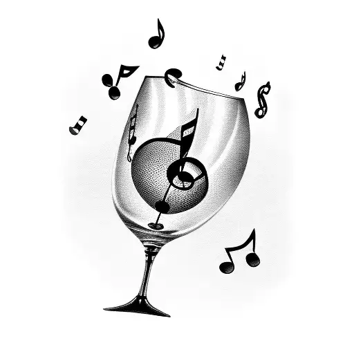 wine glass with music note and playing cards tattoo design idea