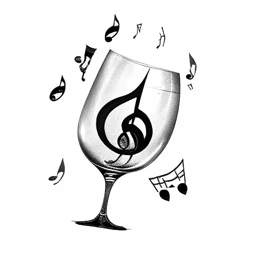 wine glass with music note and playing cards tattoo design idea