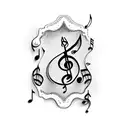 wine bottle with music note and playing cards tattoo design idea