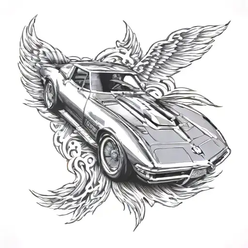 69 corvette driving along tattoo design idea