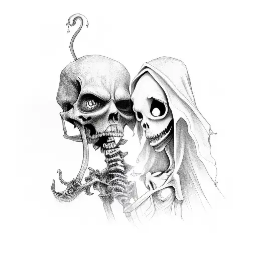grim reaper and corpse bride tattoo design idea