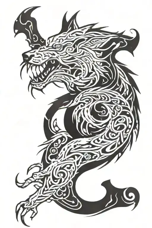 tribal design of wolf and scorpio with letters C,S,S tattoo design idea
