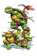 ninja turtles jumping out of the sewer lower leg tat tattoo design idea