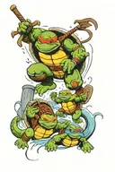 ninja turtles jumping out of the sewer lower leg tat tattoo design idea
