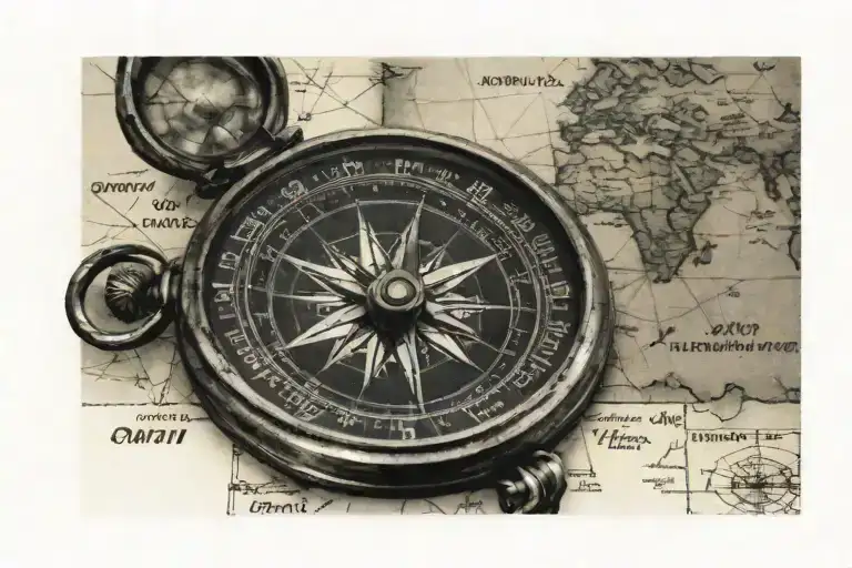 old compass on a map tattoo design idea