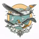 ducks and airplanes flying tattoo design idea