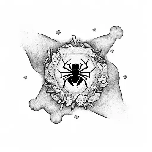 Sleeve with a pot of honey, 4 leaf clover, spiderverse logo with the phrase "It's your story" and "Boy with a dream" tattoo design idea