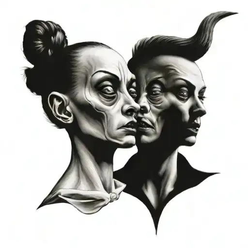 siamese twin head cousue creepy monster tattoo design idea