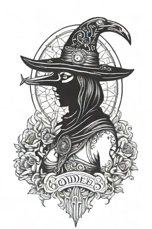 Goddess Nyx with a plague doctor tattoo design idea