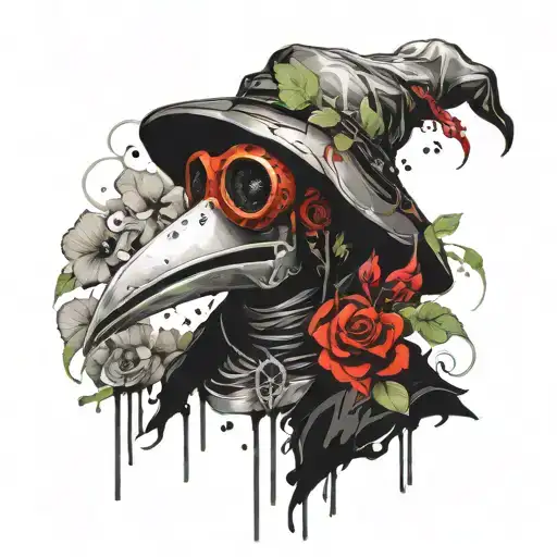 Plague doctor with flowers symbolizing tattoo design idea