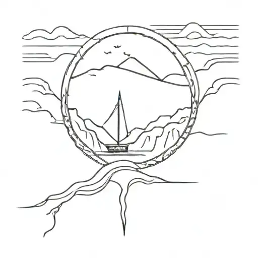 compass mountain bridge wave  tattoo design idea