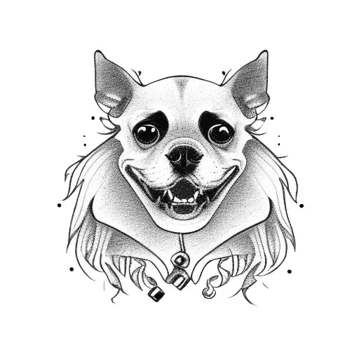 A dog wearing a punk-inspired leather jacket riding a bicycle tattoo design idea