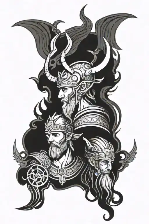 archangels and vikings head tattoo design idea
