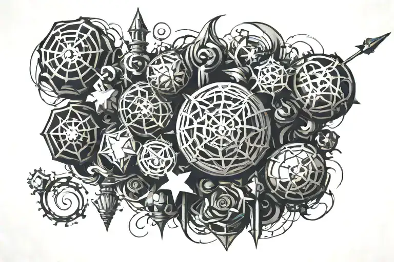 Dark clothing items morphing tattoo design idea