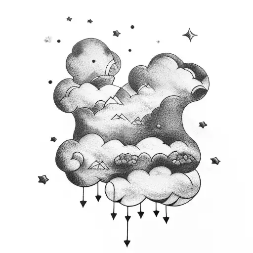 clouds with stars tattoo design idea