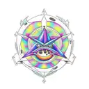 LSD molecule transforming into a psychedelic mushroom tattoo design idea