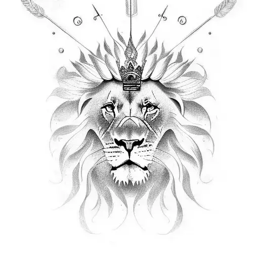 I have a tattoo on arm - lion with crown with feathers, create continue  tattoo design idea