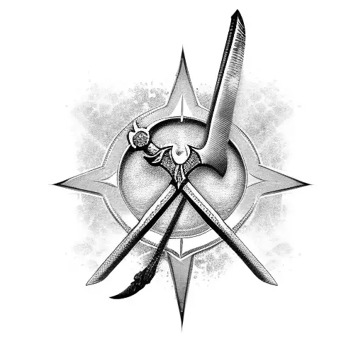 sword with axes tattoo design idea