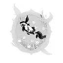 A serene koi fish swimming peacefully in a pond surrounded by delicate lotus flowers tattoo design idea