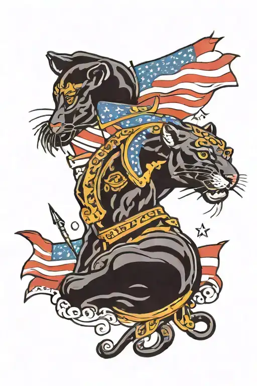 Panther with two flags tattoo design idea