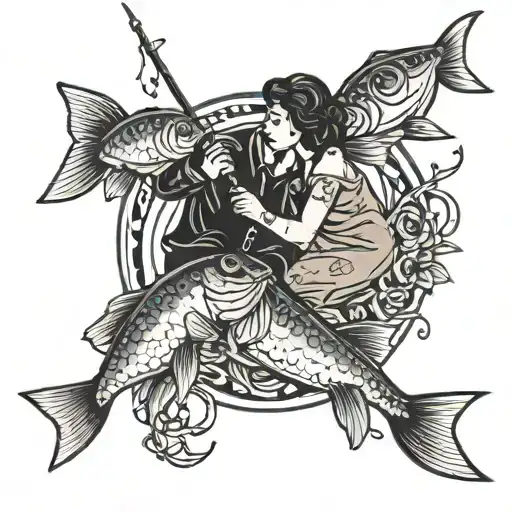 fishing, love, wife, eternal love tattoo design idea