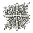 flower cross surrounded with words "to love another person is to see the face of god" tattoo design idea