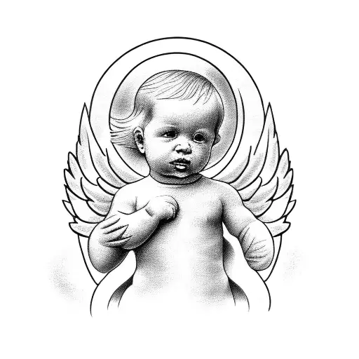 angel baby with clouds and doves  tattoo design idea