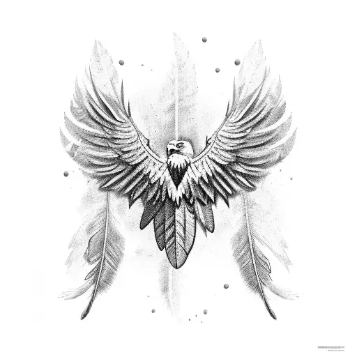 A single eagle wing with feathers that gradually transition into blades. The wing is depicted in a dynamic, sweeping mot tattoo design idea