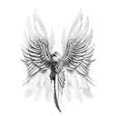 A single eagle wing with feathers that gradually transition into blades. The wing is depicted in a dynamic, sweeping mot tattoo design idea