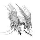 A single eagle wing with feathers that gradually transition into blades. The wing is depicted in a dynamic, sweeping mot tattoo design idea