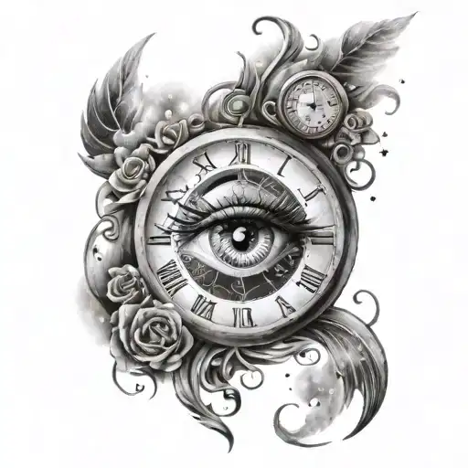 Eye and clock with god in it and a sky filled with stars tattoo design idea