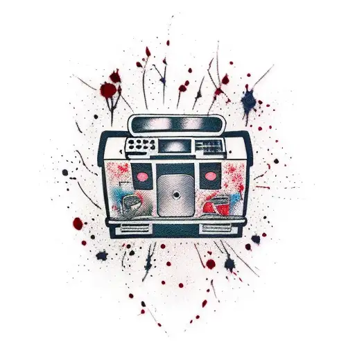 A traditional style boombox with blood spatters, representing the gritty and raw nature of hiphop music tattoo design idea