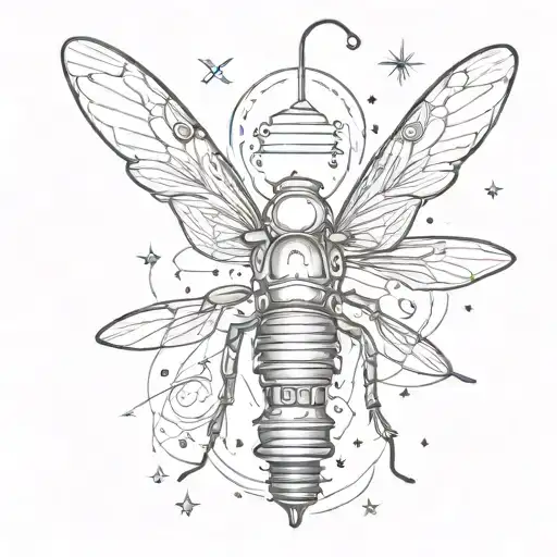 firefly insect with lightbulb containing firework bursting tattoo design idea