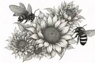 Teton mountain, trails,  sunflowers, small bumble bee  tattoo design idea