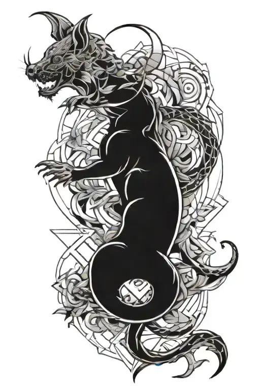 Create a tattoo design that incorporates a rat, dragon, pig, and snake.  tattoo design idea