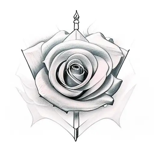 flower and divine dagger overwhelming with long strand of energy tattoo design idea