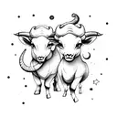 capricorn and taurus as super cute baby animals with big eyes holding hands while floating in universe tattoo design idea