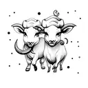 capricorn and taurus as super cute baby animals with big eyes holding hands while floating in universe tattoo design idea